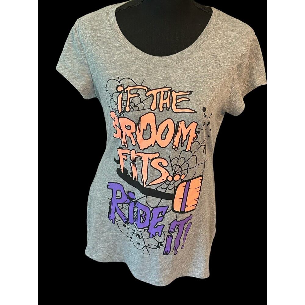 Halloween‎ "If The Broom Fits Ride It" Women's T-Shirt Size L 11-13